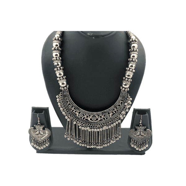 Oxidized Elongated Half Circle Necklace Set