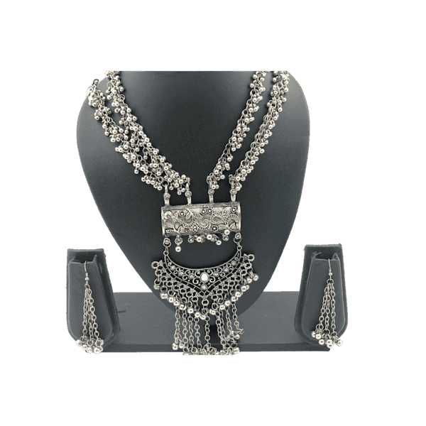 Oxidized Stylish Rectangle Shaped with Latkan Necklace Set