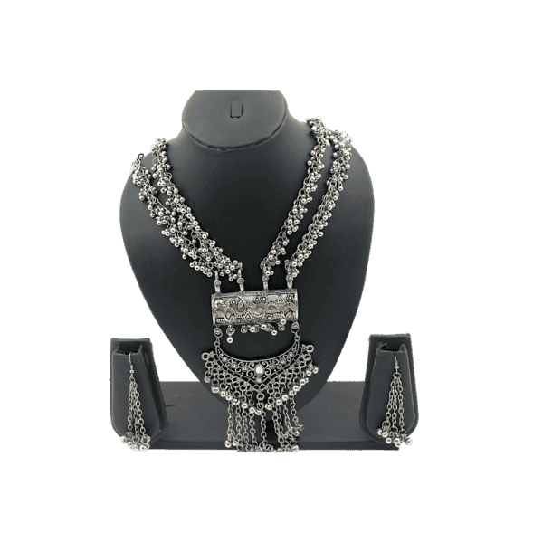 Oxidized Stylish Rectangle Shaped with Latkan Necklace Set