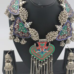 Oxidized Opulent Meena Necklace Set