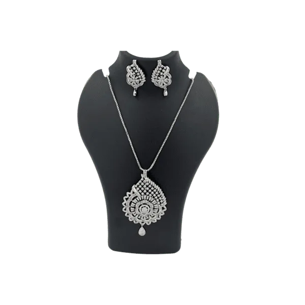 Leaf Shaped Diamond Pendant Set