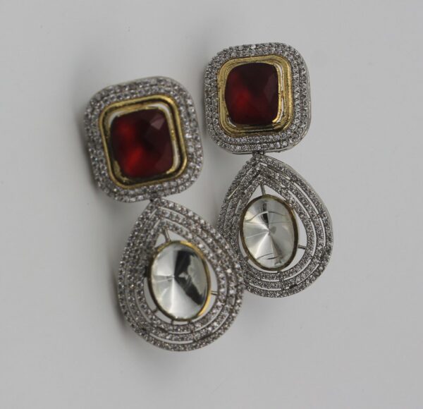 Red, White, and Kundan Diamond Earrings